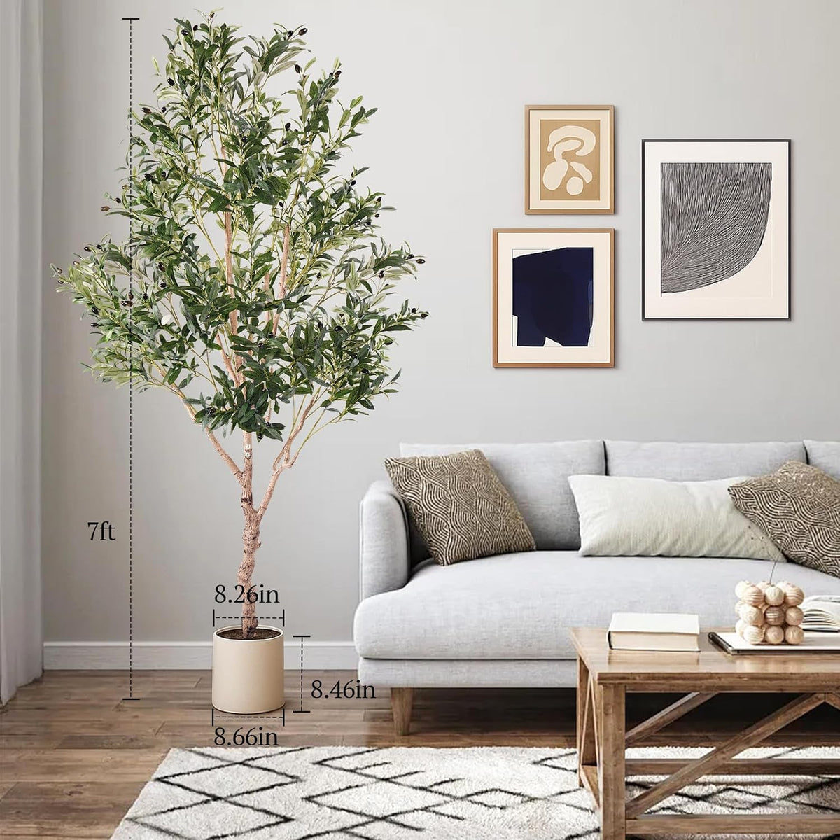 Large Olive Trees Artificial Indoor 7FT, Upgraded Faux Olive Tree with Realistic Leaves and Fruits, Heavy Base, Modern Fake Faux Plants for Home/Office Decor Gifts