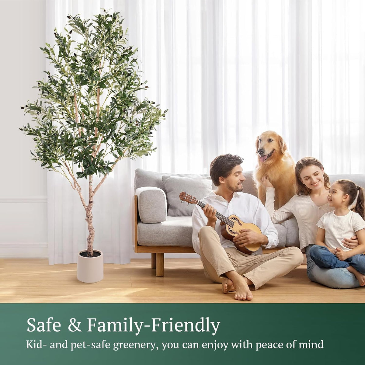 Large Olive Trees Artificial Indoor 7FT, Upgraded Faux Olive Tree with Realistic Leaves and Fruits, Heavy Base, Modern Fake Faux Plants for Home/Office Decor Gifts