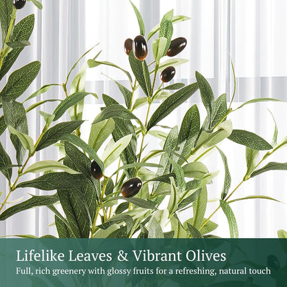 Large Olive Trees Artificial Indoor 7FT, Upgraded Faux Olive Tree with Realistic Leaves and Fruits, Heavy Base, Modern Fake Faux Plants for Home/Office Decor Gifts