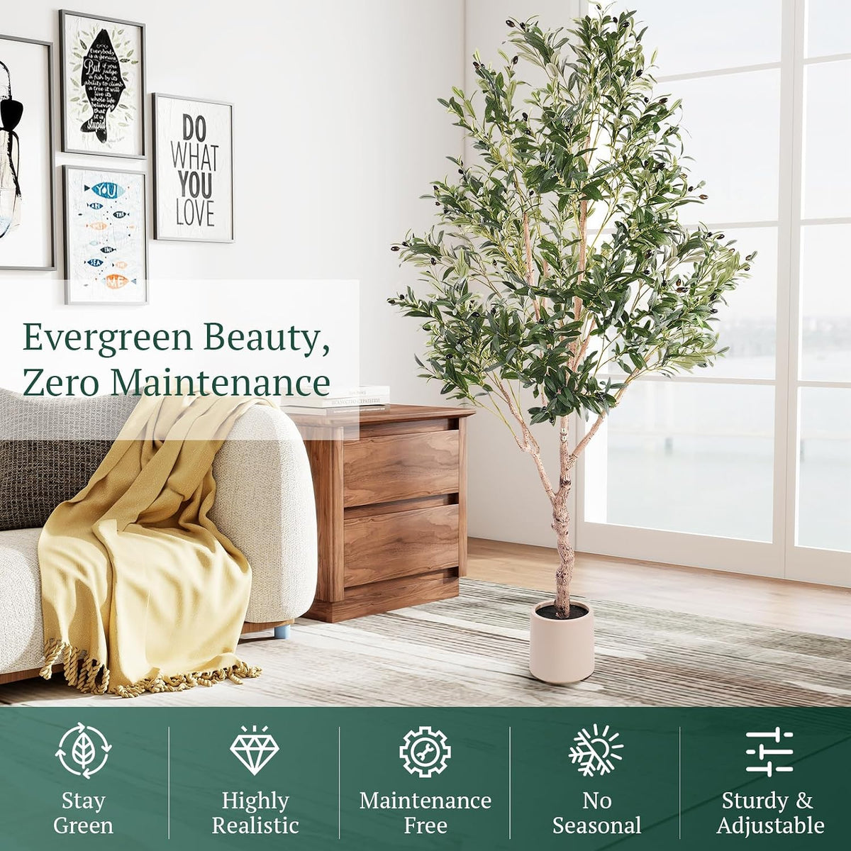 Large Olive Trees Artificial Indoor 7FT, Upgraded Faux Olive Tree with Realistic Leaves and Fruits, Heavy Base, Modern Fake Faux Plants for Home/Office Decor Gifts
