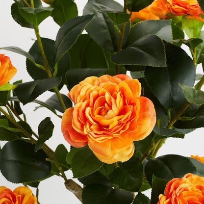 2 Pack Artificial Flowers Camellia,Fake Plants for Outdoors,3FT(Orange)