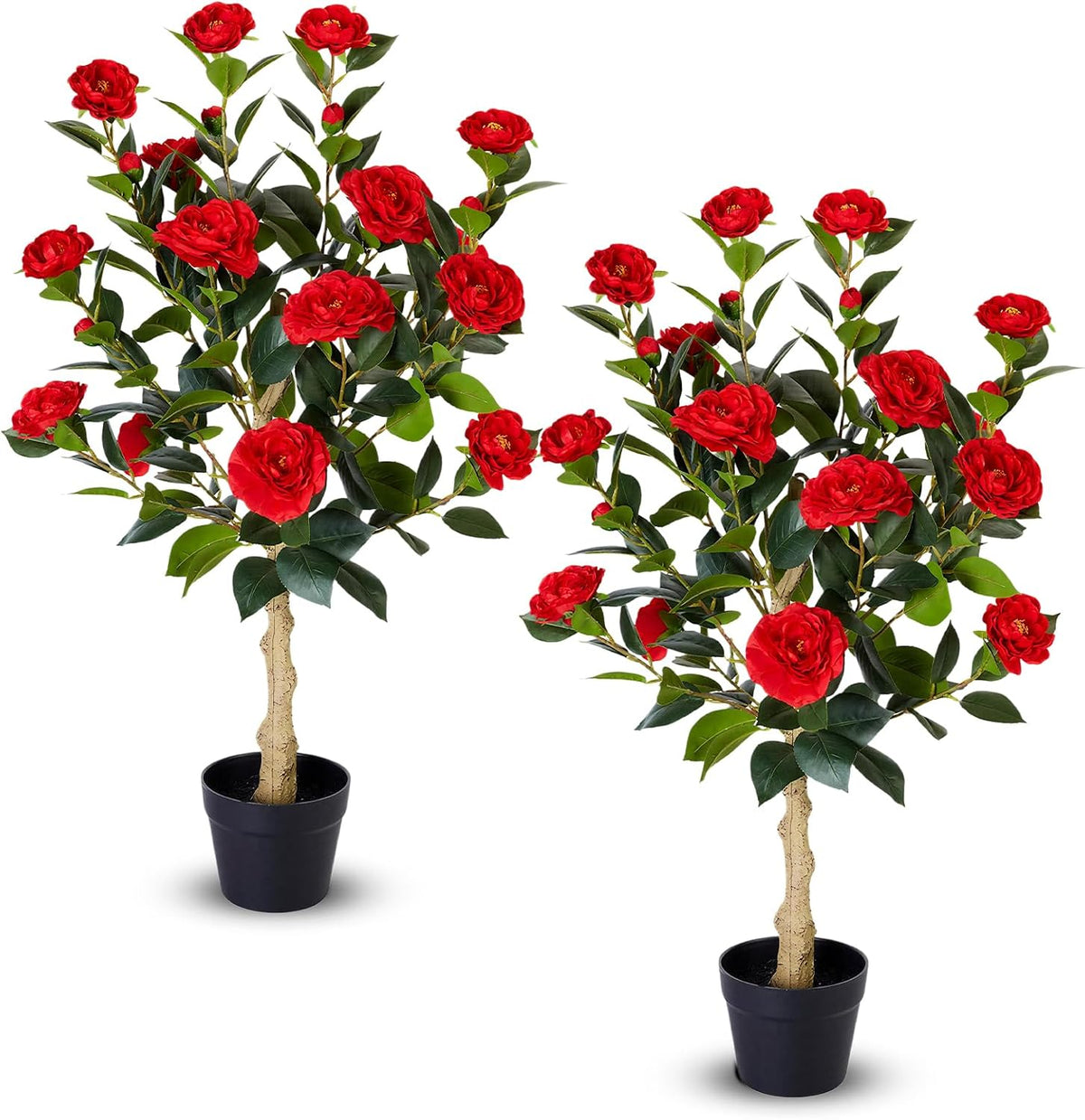 2 Pack Artificial Flowers Camellia,Fake Plants for Outdoors,3FT(Orange)
