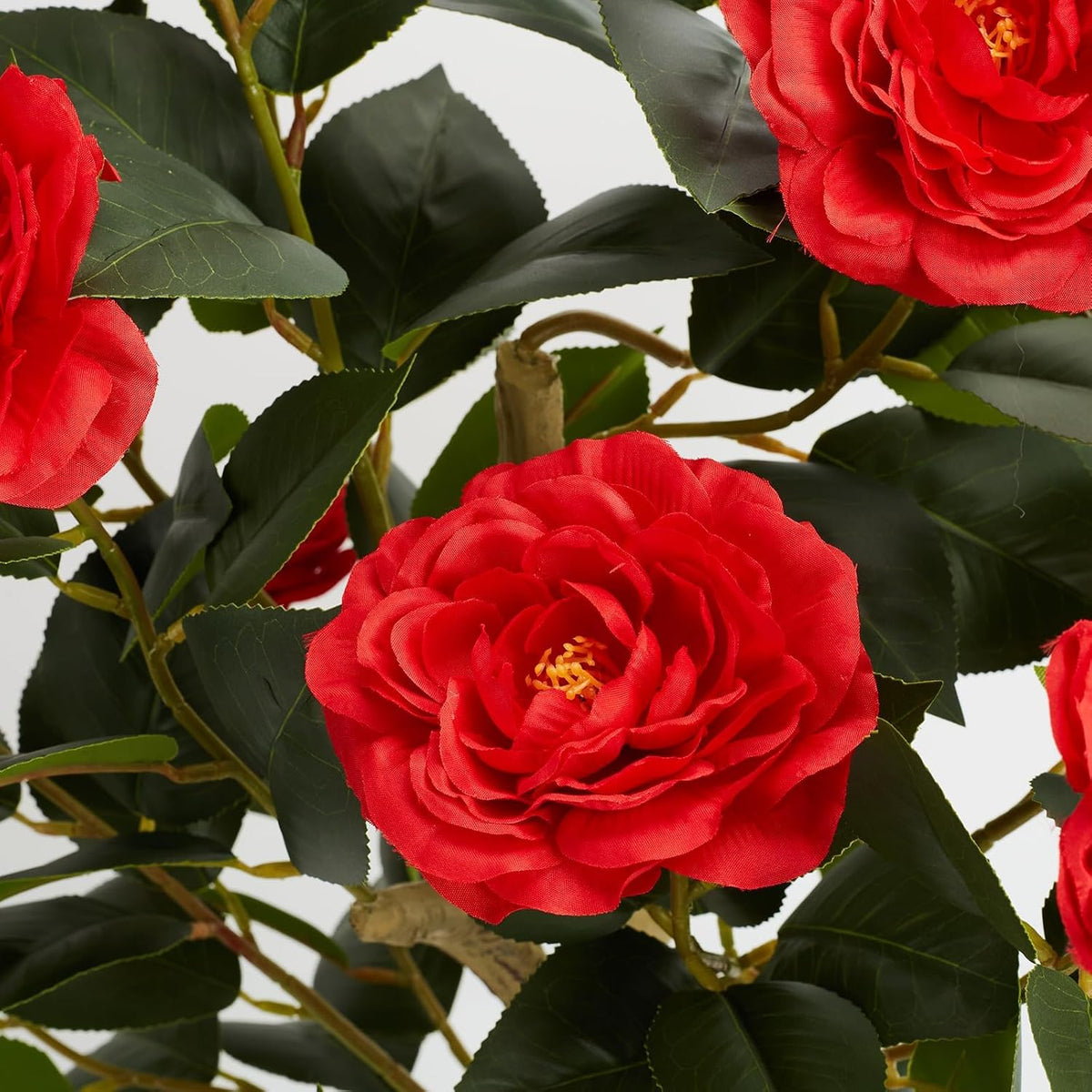 2 Pack Artificial Flowers Camellia,Fake Plants for Outdoors,3FT(Orange)