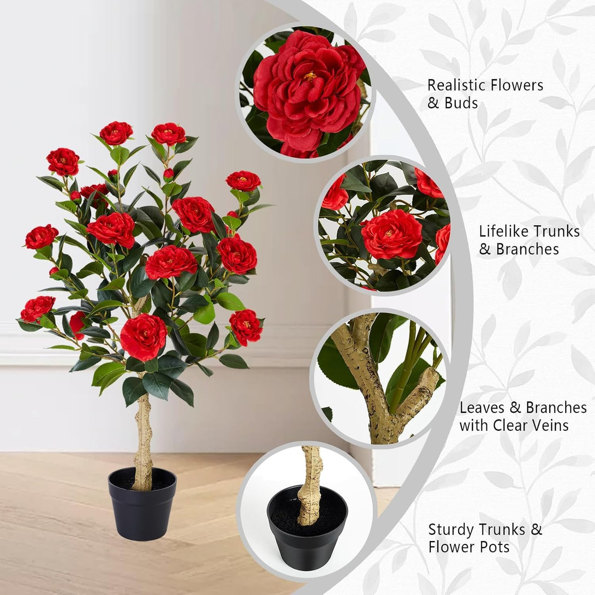2 Pack Artificial Flowers Camellia,Fake Plants for Outdoors,3FT(Orange)