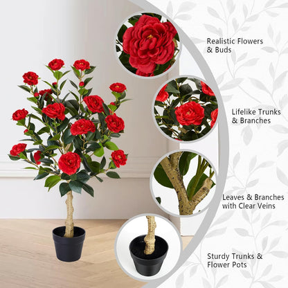 2 Pack Artificial Flowers Camellia,Fake Plants for Outdoors,3FT(Orange)