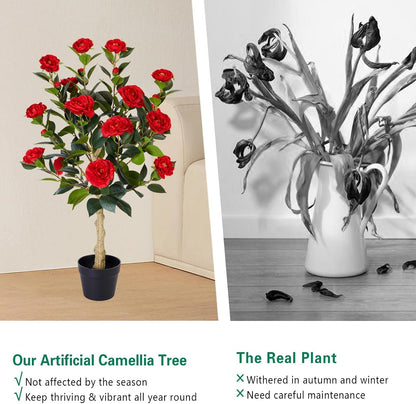 2 Pack Artificial Flowers Camellia,Fake Plants for Outdoors,3FT(Orange)