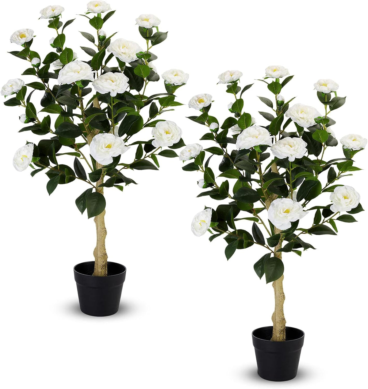 2 Pack Artificial Flowers Camellia,Fake Plants for Outdoors,3FT(Orange)