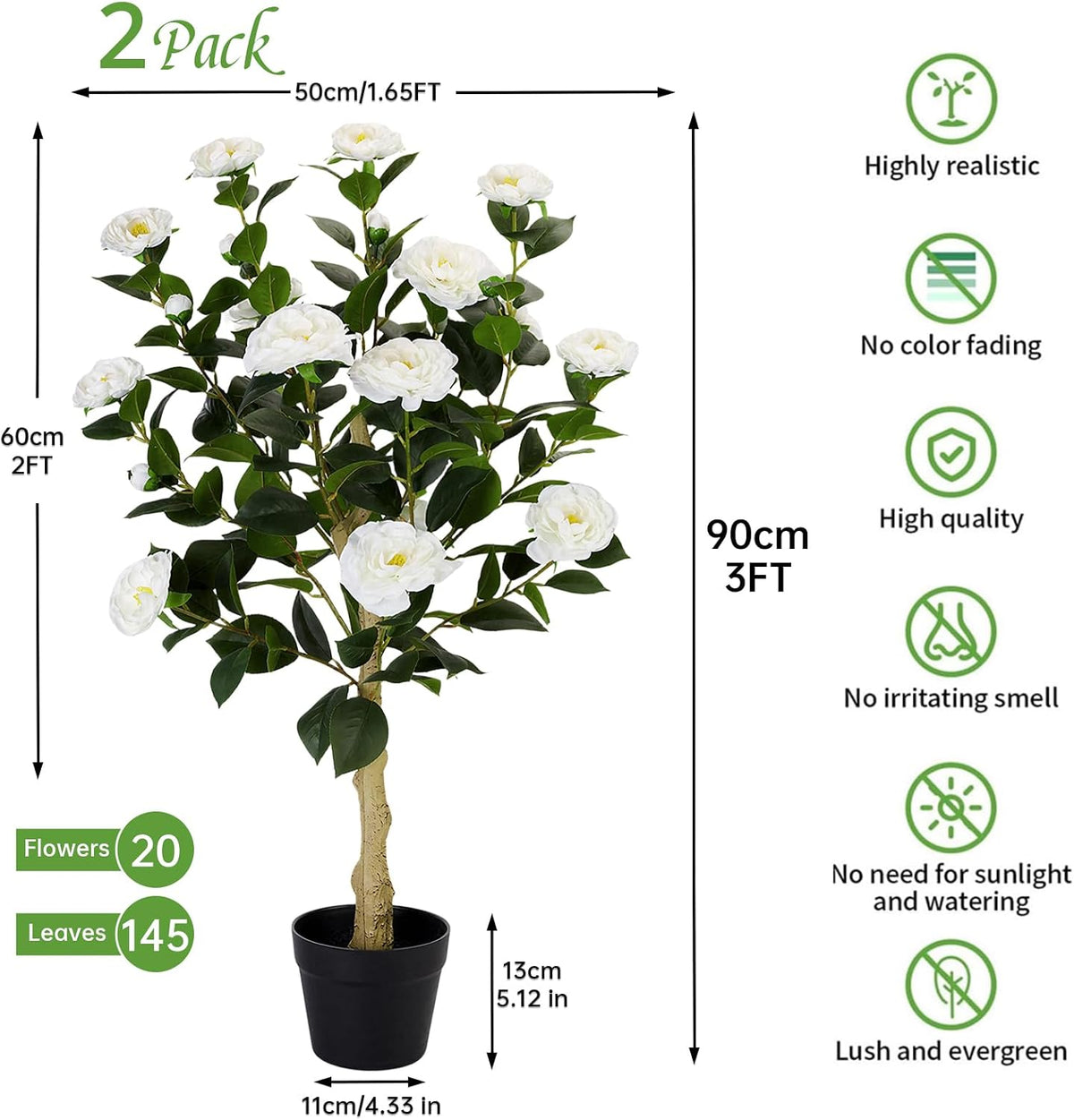 2 Pack Artificial Flowers Camellia,Fake Plants for Outdoors,3FT(Orange)