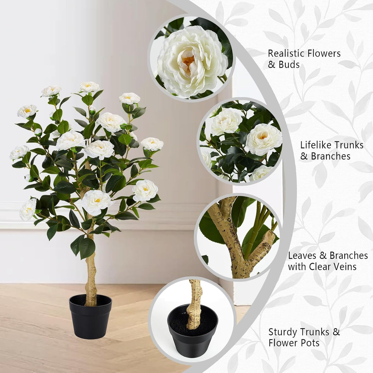 2 Pack Artificial Flowers Camellia,Fake Plants for Outdoors,3FT(Orange)
