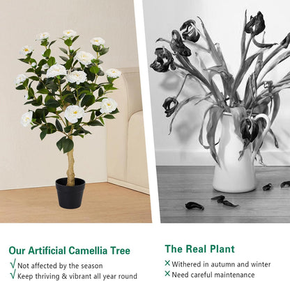 2 Pack Artificial Flowers Camellia,Fake Plants for Outdoors,3FT(Orange)