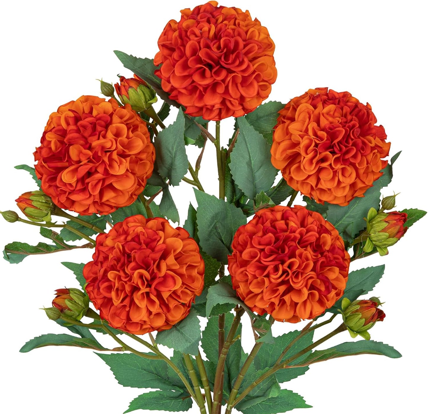 5PCS Dahlia Artificial Flowers 24.8" White Fake Ball Dahlias Silk Flowers Faux Roses Flower with Long Stems for DIY Wedding Bouquets Table Centerpieces Arrangements Bridal Party Home Decor
