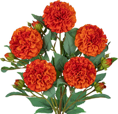 5PCS Dahlia Artificial Flowers 24.8" White Fake Ball Dahlias Silk Flowers Faux Roses Flower with Long Stems for DIY Wedding Bouquets Table Centerpieces Arrangements Bridal Party Home Decor