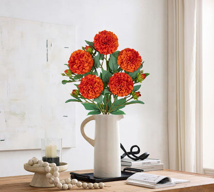 5PCS Dahlia Artificial Flowers 24.8" White Fake Ball Dahlias Silk Flowers Faux Roses Flower with Long Stems for DIY Wedding Bouquets Table Centerpieces Arrangements Bridal Party Home Decor