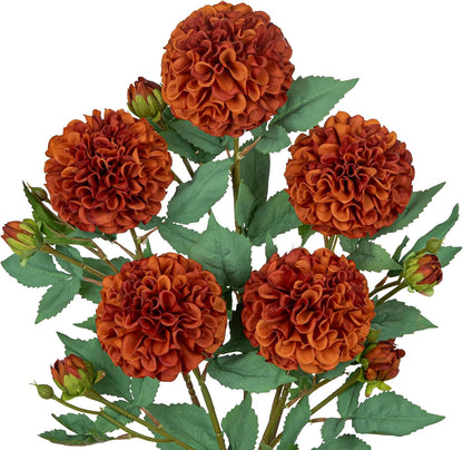 5PCS Dahlia Artificial Flowers 24.8" White Fake Ball Dahlias Silk Flowers Faux Roses Flower with Long Stems for DIY Wedding Bouquets Table Centerpieces Arrangements Bridal Party Home Decor