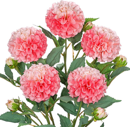 5PCS Dahlia Artificial Flowers 24.8" White Fake Ball Dahlias Silk Flowers Faux Roses Flower with Long Stems for DIY Wedding Bouquets Table Centerpieces Arrangements Bridal Party Home Decor