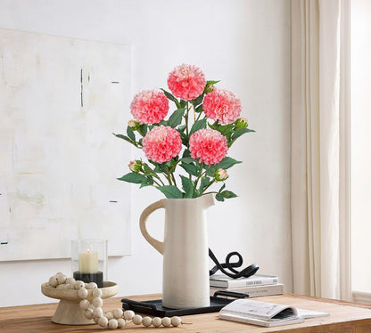 5PCS Dahlia Artificial Flowers 24.8" White Fake Ball Dahlias Silk Flowers Faux Roses Flower with Long Stems for DIY Wedding Bouquets Table Centerpieces Arrangements Bridal Party Home Decor