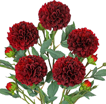 5PCS Dahlia Artificial Flowers 24.8" White Fake Ball Dahlias Silk Flowers Faux Roses Flower with Long Stems for DIY Wedding Bouquets Table Centerpieces Arrangements Bridal Party Home Decor