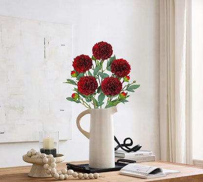 5PCS Dahlia Artificial Flowers 24.8" White Fake Ball Dahlias Silk Flowers Faux Roses Flower with Long Stems for DIY Wedding Bouquets Table Centerpieces Arrangements Bridal Party Home Decor