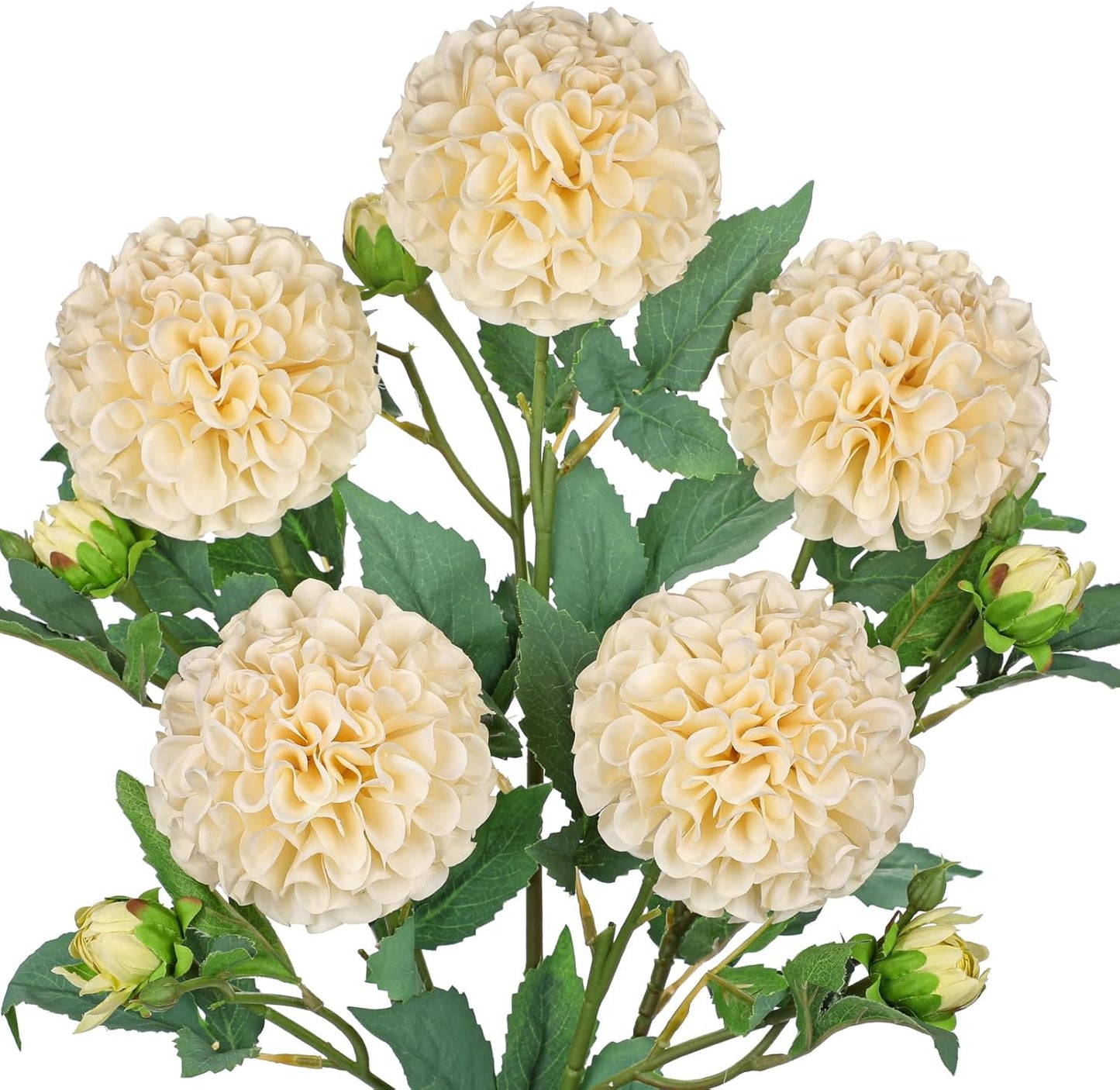 5PCS Dahlia Artificial Flowers 24.8" White Fake Ball Dahlias Silk Flowers Faux Roses Flower with Long Stems for DIY Wedding Bouquets Table Centerpieces Arrangements Bridal Party Home Decor