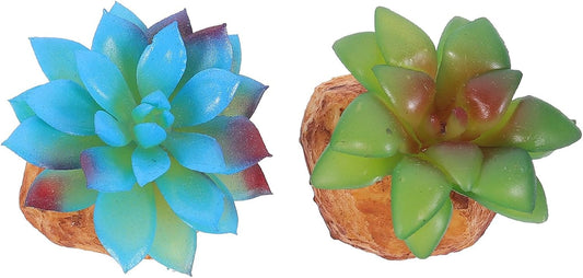 Simulated Succulent Plants Decor 2pcs for Reptile Tank Landscaping Artificial Hiding Plant Ornaments for Pet Terrarium Habitat Accessories