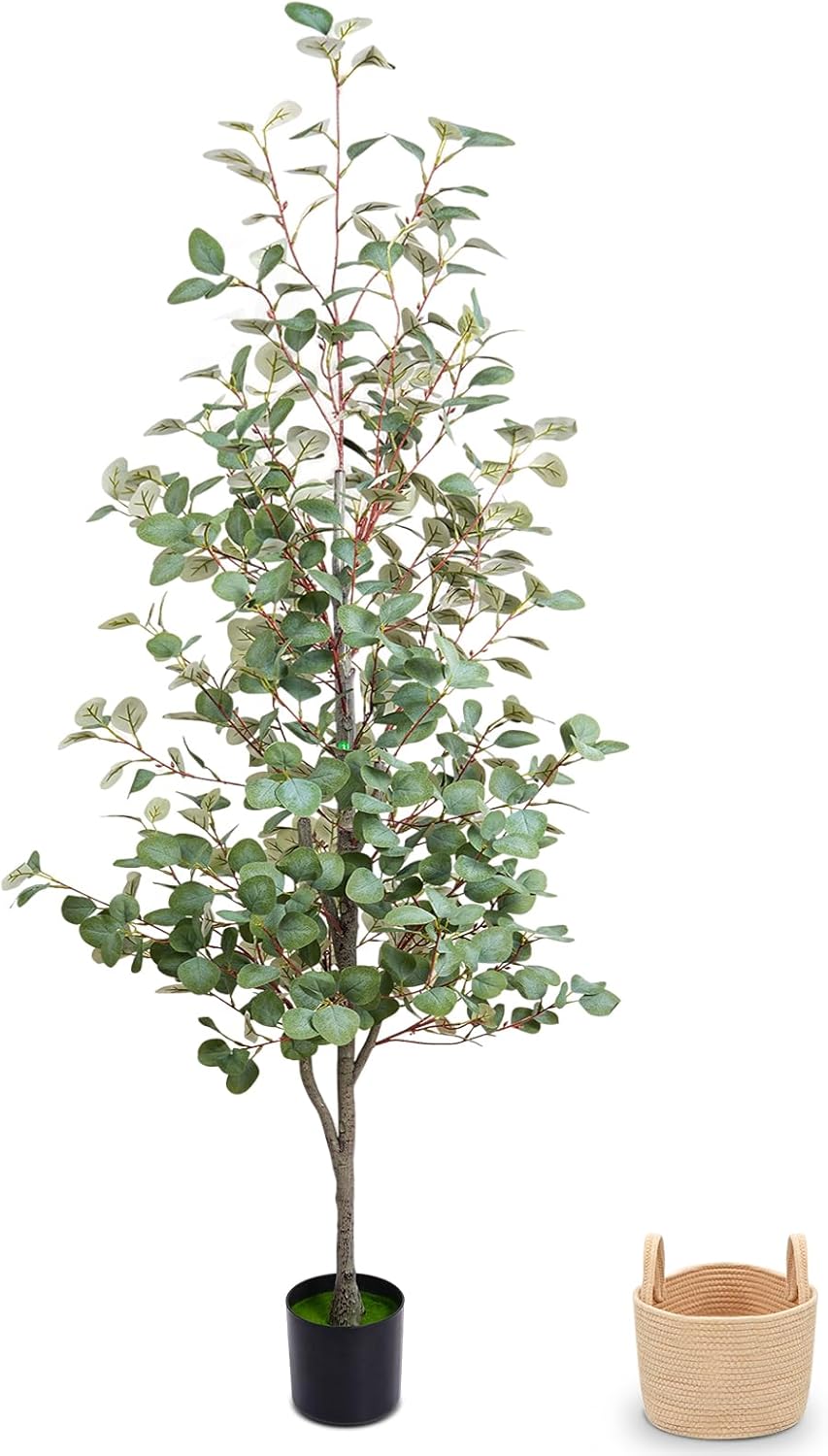 Olive Trees Artificial Indoor 6FT, Faux Olive Tree with Woven Basket & Natural-Looking Wood Trunk, Realistic Leaves & Fruits, Maintenance-Free Tall Fake Olive Tree for Modern Home Office Decor