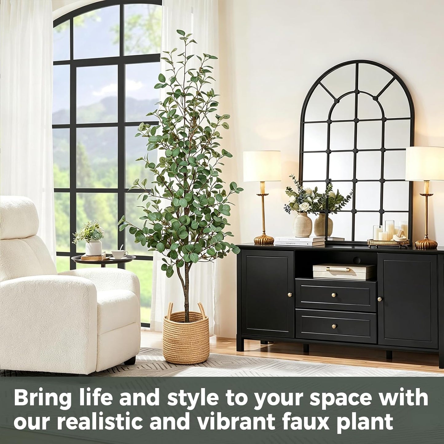 Olive Trees Artificial Indoor 6FT, Faux Olive Tree with Woven Basket & Natural-Looking Wood Trunk, Realistic Leaves & Fruits, Maintenance-Free Tall Fake Olive Tree for Modern Home Office Decor