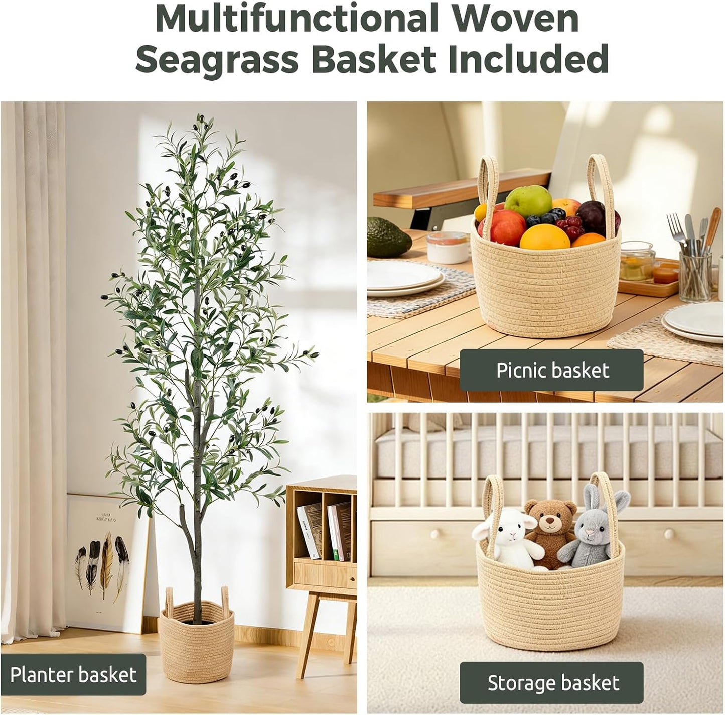 Olive Trees Artificial Indoor 6FT, Faux Olive Tree with Woven Basket & Natural-Looking Wood Trunk, Realistic Leaves & Fruits, Maintenance-Free Tall Fake Olive Tree for Modern Home Office Decor