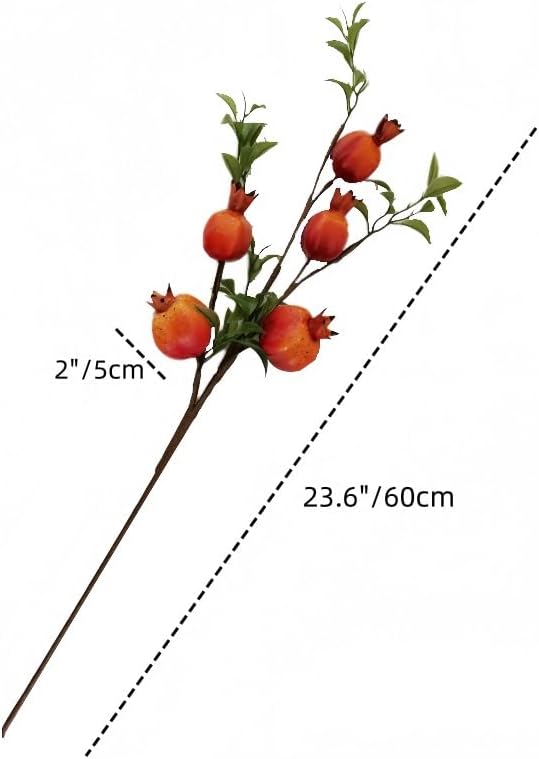 23.6" Artificial Pomegranate Branches - 6Pcs Realistic Fake Fruit Stems for Indoor Home Decor, Table Centerpiece, Vase Fillers, Farmhouse Style, Lifelike Artificial Plants and Flowers