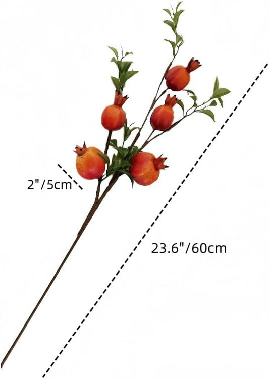 23.6" Artificial Pomegranate Branches - 6Pcs Realistic Fake Fruit Stems for Indoor Home Decor, Table Centerpiece, Vase Fillers, Farmhouse Style, Lifelike Artificial Plants and Flowers