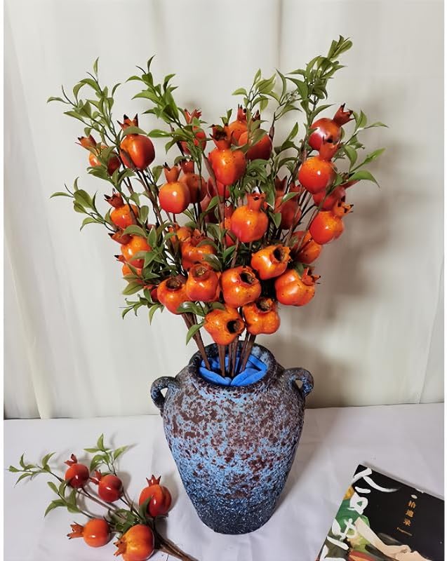 23.6" Artificial Pomegranate Branches - 6Pcs Realistic Fake Fruit Stems for Indoor Home Decor, Table Centerpiece, Vase Fillers, Farmhouse Style, Lifelike Artificial Plants and Flowers