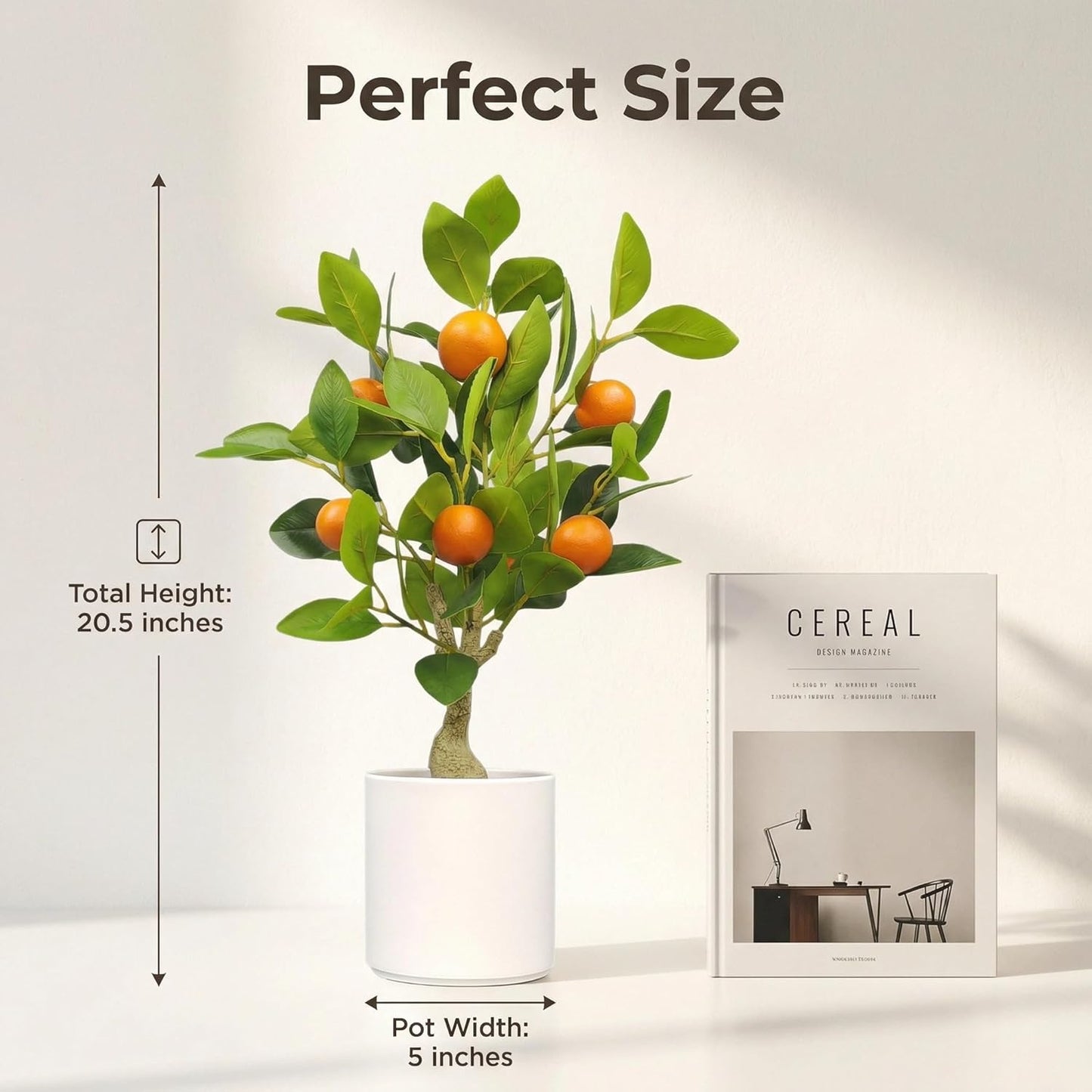 Artificial Lemon Tree 20.5 Inches Tall, Fake Potted Citrus Plant with Lemons and White Pot, Faux Fruit Plant Medium Fake Houseplant for Indoor Home Office Desk Room Table Decor