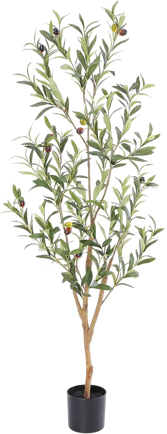 Faux Olive Tree with Natural Wood Trunk, 6ft, 1Pack