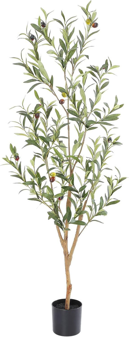 Faux Olive Tree with Natural Wood Trunk, 6ft, 1Pack
