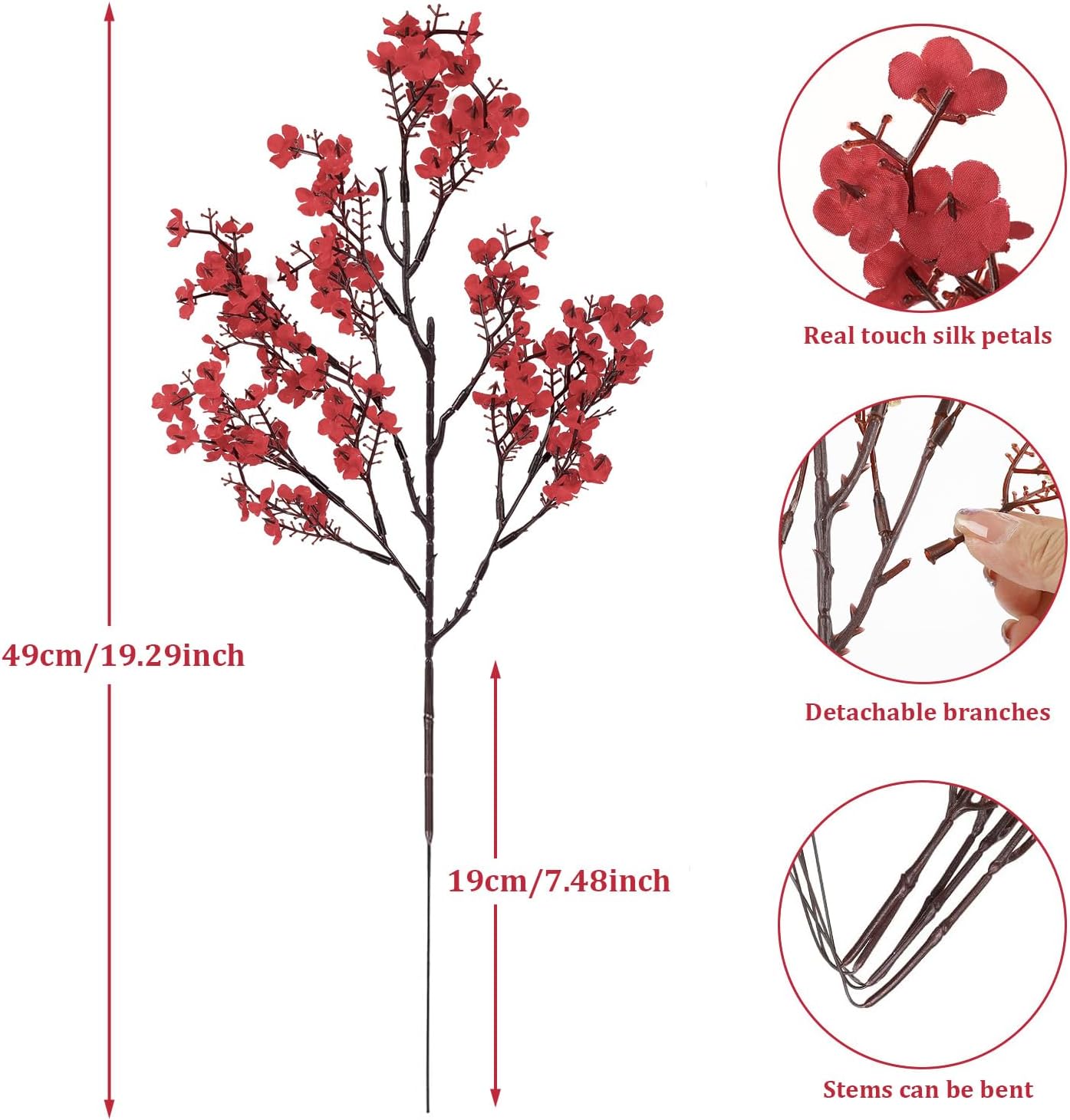 Babys Breath Artificial Flowers, 8 Bundles Cherry Blossom Pink Real Touch Fake Silk Flowers Bulk for Vase Home Office Wedding Spring Indoor Outdoor Centerpiece Table Mother's Day Decorations