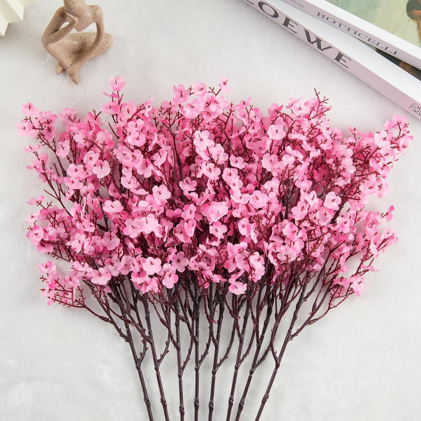 Babys Breath Artificial Flowers, 8 Bundles Cherry Blossom Pink Real Touch Fake Silk Flowers Bulk for Vase Home Office Wedding Spring Indoor Outdoor Centerpiece Table Mother's Day Decorations