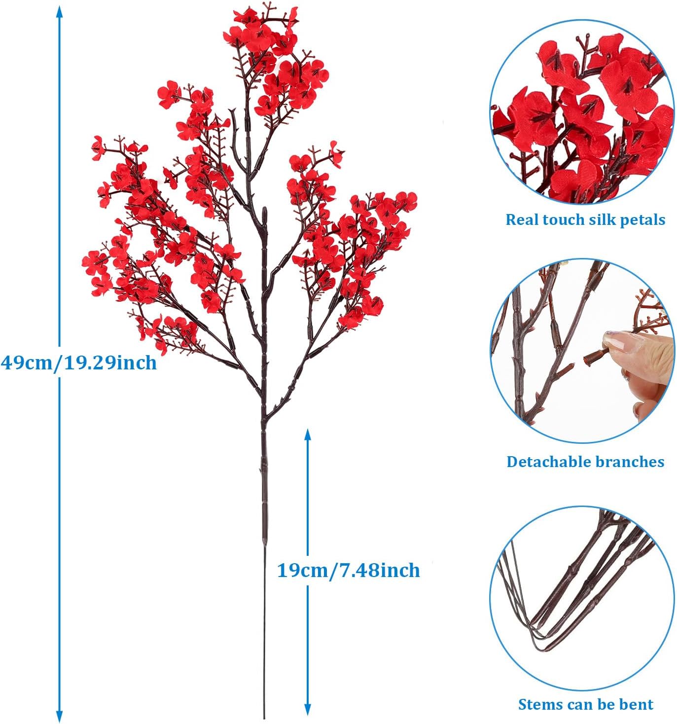 Babys Breath Artificial Flowers, 8 Bundles Cherry Blossom Pink Real Touch Fake Silk Flowers Bulk for Vase Home Office Wedding Spring Indoor Outdoor Centerpiece Table Mother's Day Decorations