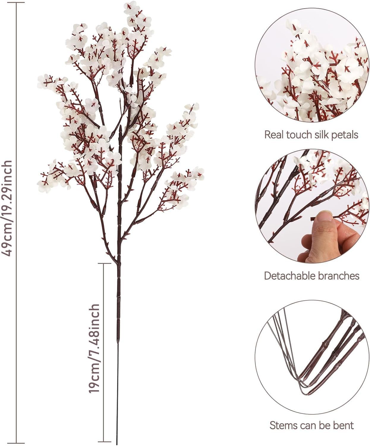 Babys Breath Artificial Flowers, 8 Bundles Cherry Blossom Pink Real Touch Fake Silk Flowers Bulk for Vase Home Office Wedding Spring Indoor Outdoor Centerpiece Table Mother's Day Decorations