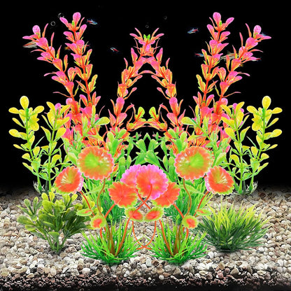 Artificial Fish Tank Plants, Plastic Aquarium Decorations, Green Accessories, 10pcs