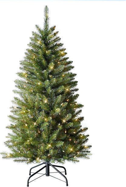 7.5ft Pre-Lit Fraser Fir Pencil Christmas Tree with 350 Clear Lights, 1188 Realistic Dense Branch Tips, Easy Setup Artificial Trees with Sturdy Metal Stand