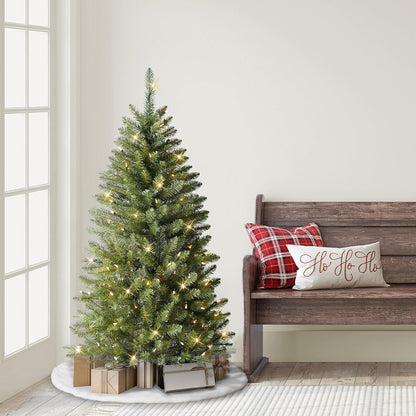 7.5ft Pre-Lit Fraser Fir Pencil Christmas Tree with 350 Clear Lights, 1188 Realistic Dense Branch Tips, Easy Setup Artificial Trees with Sturdy Metal Stand