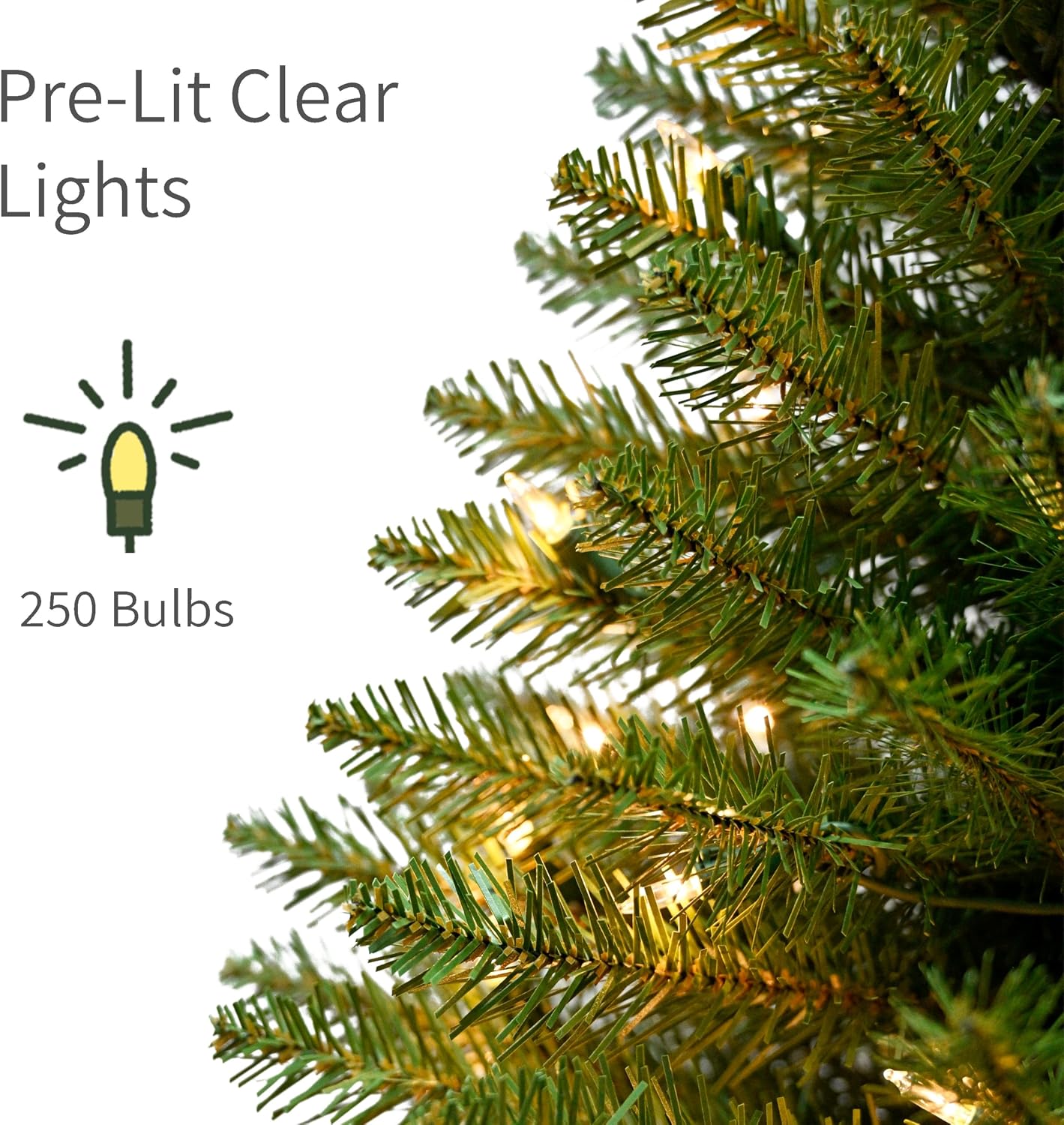7.5ft Pre-Lit Fraser Fir Pencil Christmas Tree with 350 Clear Lights, 1188 Realistic Dense Branch Tips, Easy Setup Artificial Trees with Sturdy Metal Stand
