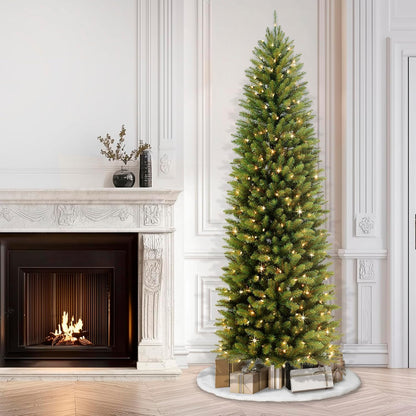 7.5ft Pre-Lit Fraser Fir Pencil Christmas Tree with 350 Clear Lights, 1188 Realistic Dense Branch Tips, Easy Setup Artificial Trees with Sturdy Metal Stand