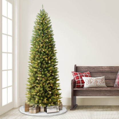 7.5ft Pre-Lit Fraser Fir Pencil Christmas Tree with 350 Clear Lights, 1188 Realistic Dense Branch Tips, Easy Setup Artificial Trees with Sturdy Metal Stand