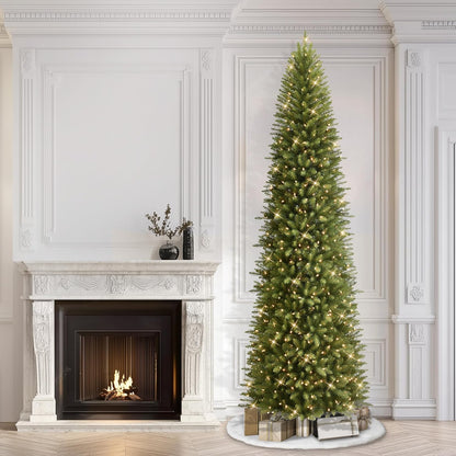 7.5ft Pre-Lit Fraser Fir Pencil Christmas Tree with 350 Clear Lights, 1188 Realistic Dense Branch Tips, Easy Setup Artificial Trees with Sturdy Metal Stand
