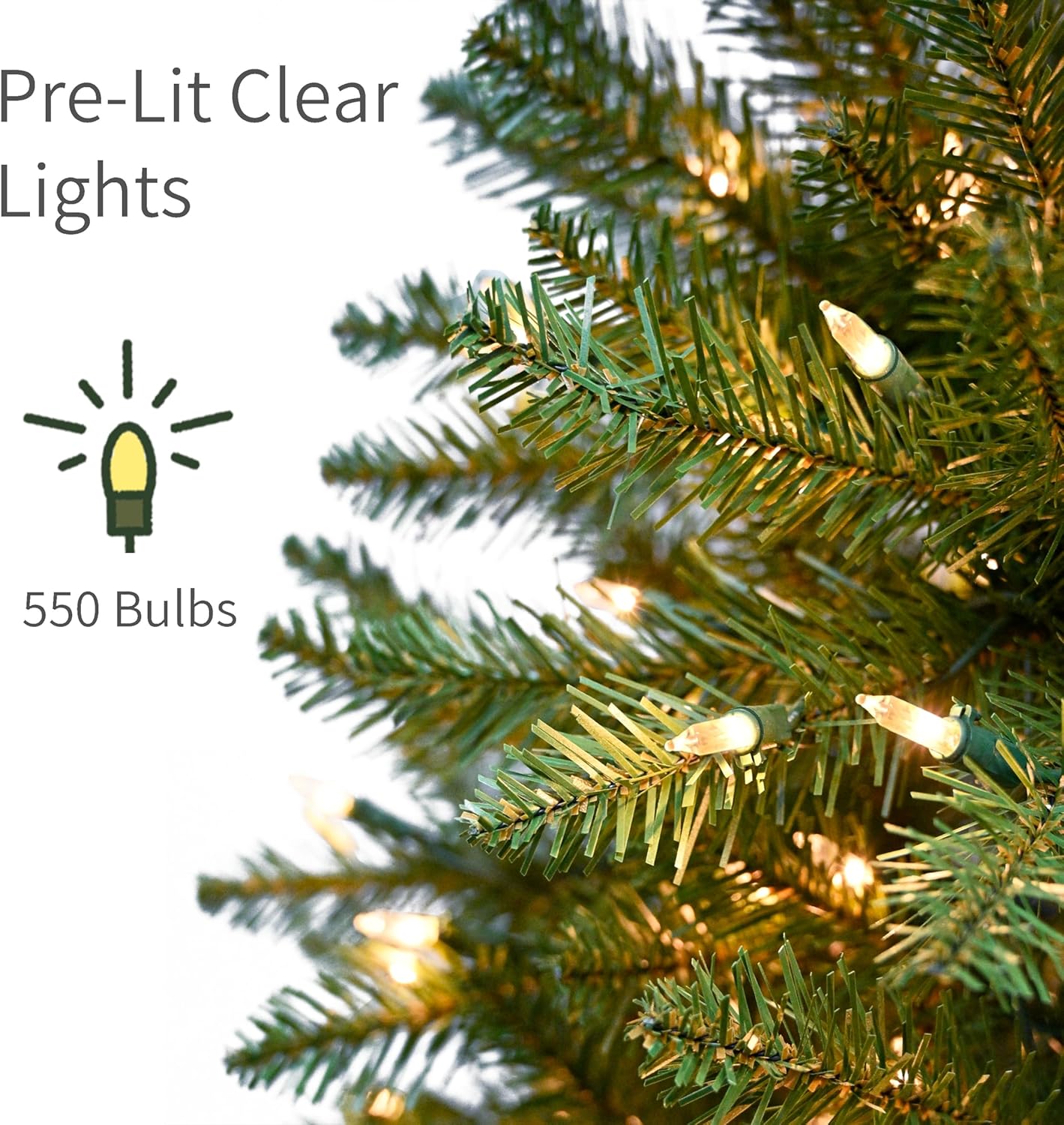 7.5ft Pre-Lit Fraser Fir Pencil Christmas Tree with 350 Clear Lights, 1188 Realistic Dense Branch Tips, Easy Setup Artificial Trees with Sturdy Metal Stand