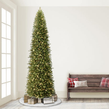7.5ft Pre-Lit Fraser Fir Pencil Christmas Tree with 350 Clear Lights, 1188 Realistic Dense Branch Tips, Easy Setup Artificial Trees with Sturdy Metal Stand