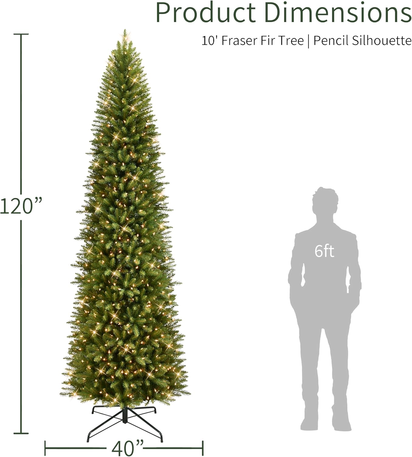 7.5ft Pre-Lit Fraser Fir Pencil Christmas Tree with 350 Clear Lights, 1188 Realistic Dense Branch Tips, Easy Setup Artificial Trees with Sturdy Metal Stand