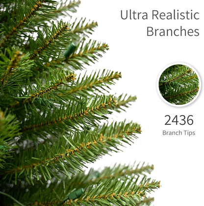 7.5ft Pre-Lit Fraser Fir Pencil Christmas Tree with 350 Clear Lights, 1188 Realistic Dense Branch Tips, Easy Setup Artificial Trees with Sturdy Metal Stand