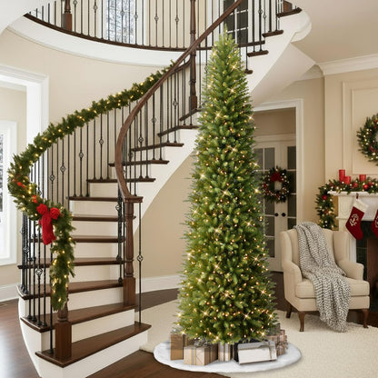 7.5ft Pre-Lit Fraser Fir Pencil Christmas Tree with 350 Clear Lights, 1188 Realistic Dense Branch Tips, Easy Setup Artificial Trees with Sturdy Metal Stand