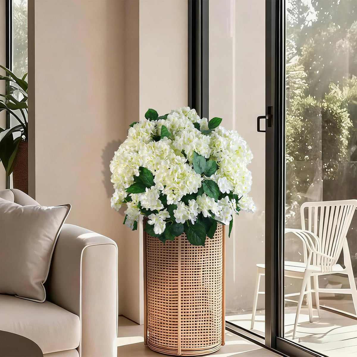 Artificial Hydrangea Bush – 20 Inch Potted Faux Hydrangea Plant, UV Resistant Outdoor Hydrangea Artificial Plants for Front Porch, Garden, Patio & Indoor Decor